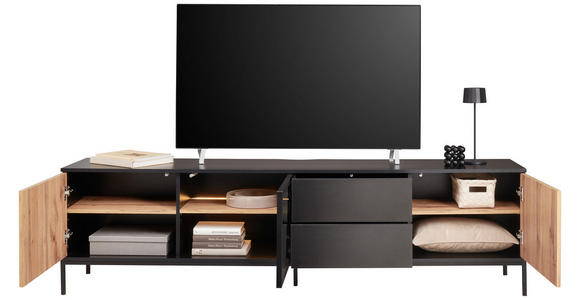 LOWBOARD  in 205,8/56/38 cm  - Eiche Wotan/Schwarz, KONVENTIONELL, Glas/Holzwerkstoff (205,8/56/38cm) - Xora