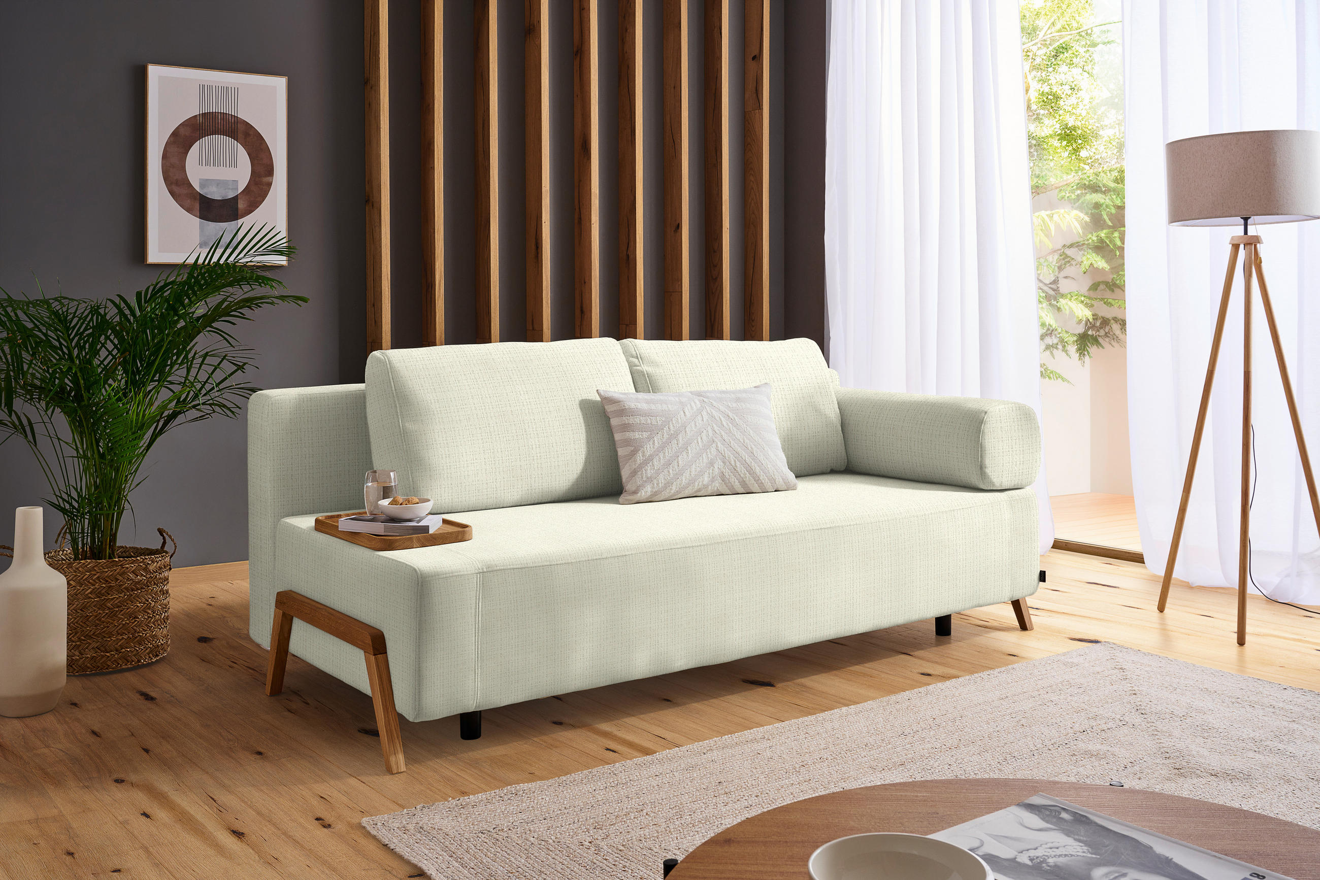 SCHLAFSOFA Chenille Weiß  - Naturfarben/Weiß, Design, Holz/Textil (211/88/102cm) - Niels Andersson