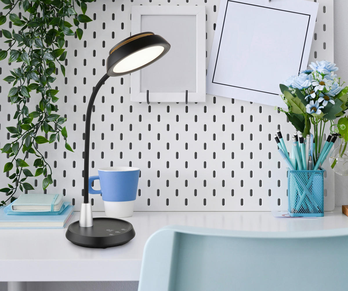 LED-TISCHLEUCHTE 30,6/17,2/44,8 cm   - Silberfarben/Schwarz, Design, Kunststoff (30,6/17,2/44,8cm) - Globo