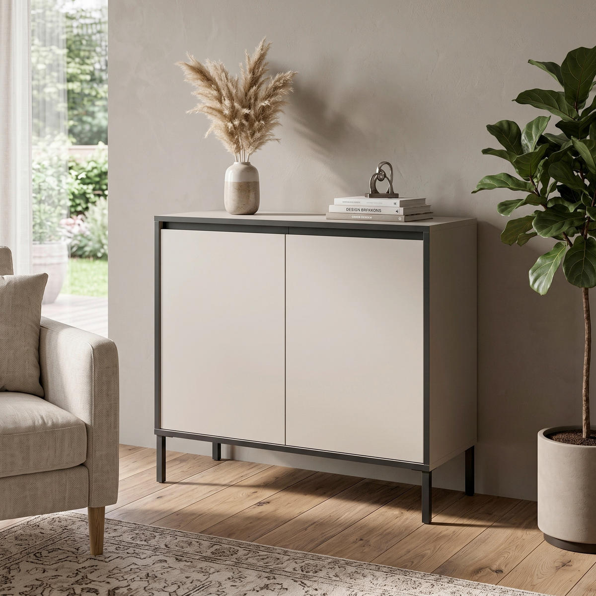 KOMMODE , 92/83/38 cm,  - Kaschmir/Schwarz, Design, Holzwerkstoff/Metall (92/83/38cm) - Livetastic