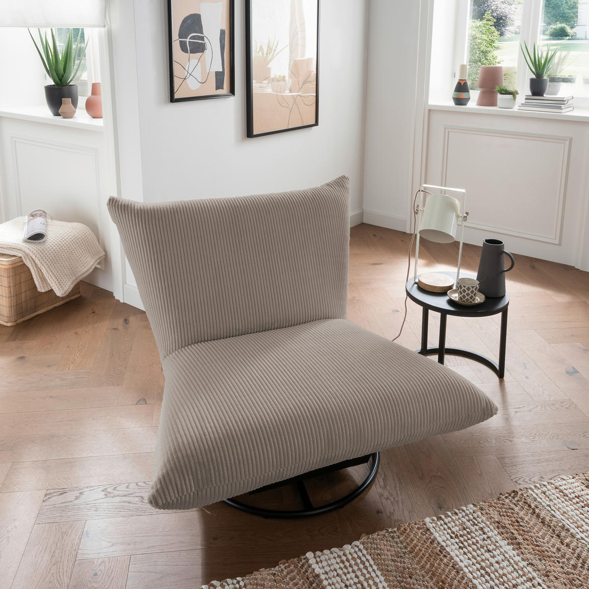 RELAXSESSEL in Textil Graubraun  - Graubraun/Schwarz, Design, Textil/Metall (100/78/96cm) - Livetastic