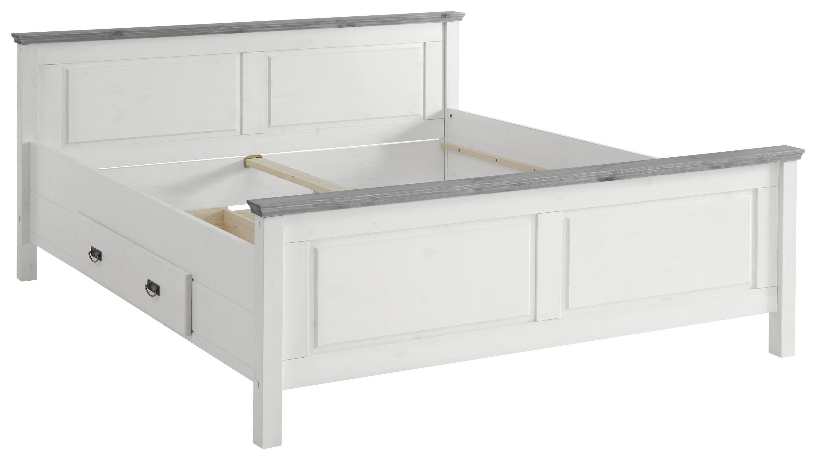 BETT 180/200 cm,  in Grau, Weiß, Bettschublade,  - Weiß/Grau, ROMANTIK / LANDHAUS, Holz (180/200cm) - Boxxx