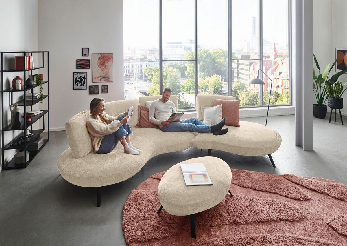 BIGSOFA Flachgewebe Creme  - Creme/Schwarz, Design, Textil/Metall (456/93/138cm) - Moderano