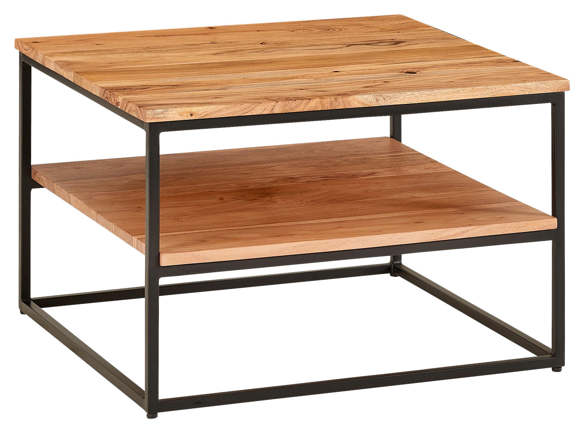 COUCHTISCH Akazie massiv 60/60/41 cm quadratisch Akaziefarben  - Schwarz/Akaziefarben, MODERN, Holz/Metall (60/60/41cm) - MID.YOU