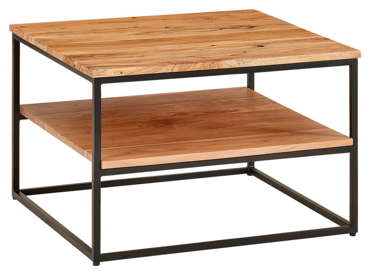 COUCHTISCH Akazie massiv 60/60/41 cm quadratisch Akaziefarben  - Schwarz/Akaziefarben, MODERN, Holz/Metall (60/60/41cm) - MID.YOU