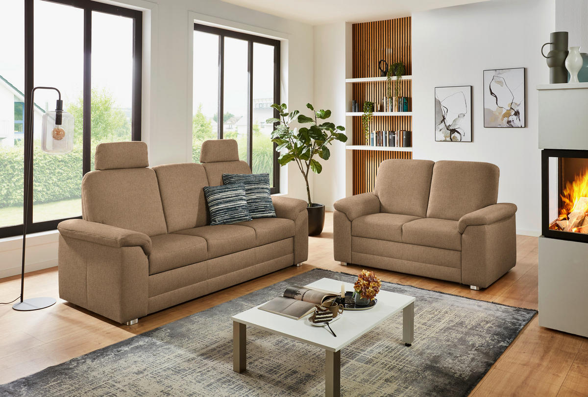3-SITZER-SOFA Chenille Altrosa, Hellbraun  - Hellbraun/Alufarben, Konventionell, Textil/Metall (208/96/89cm) - Beldomo Comfort