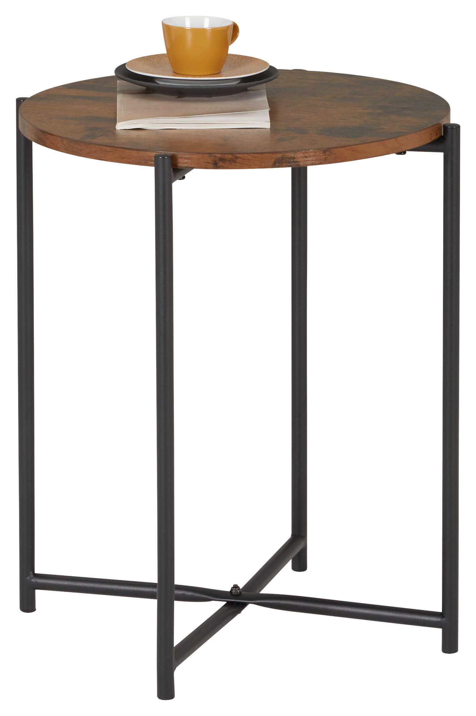 BEISTELLTISCH rund Braun, Schwarz - Schwarz/Braun, Trend, Metall (45/45/50cm) - Carryhome
