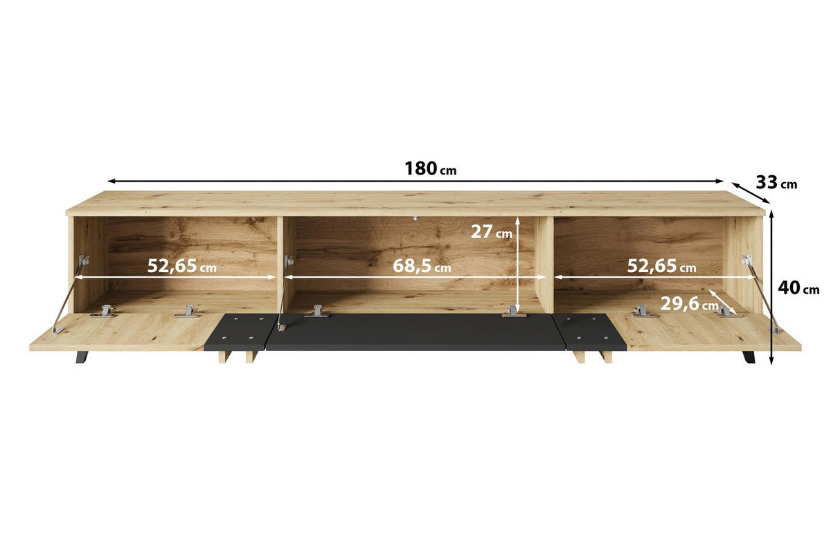 NÍZKA KOMODA, 180/40/33 cm - čierna/béžová, Trend, kompozitné drevo/plast (180/40/33cm)