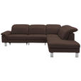 ECKSOFA  in Echtleder Dunkelbraun Rücken echt, Armteilverstellung, Kopfteilverstellung  309/233 cm  - Edelstahlfarben/Dunkelbraun, Design, Leder/Metall (309/233cm) - Dieter Knoll