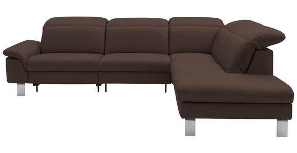 ECKSOFA  in Echtleder Dunkelbraun Rücken echt, Armteilverstellung, Kopfteilverstellung  309/233 cm  - Edelstahlfarben/Dunkelbraun, Design, Leder/Metall (309/233cm) - Dieter Knoll