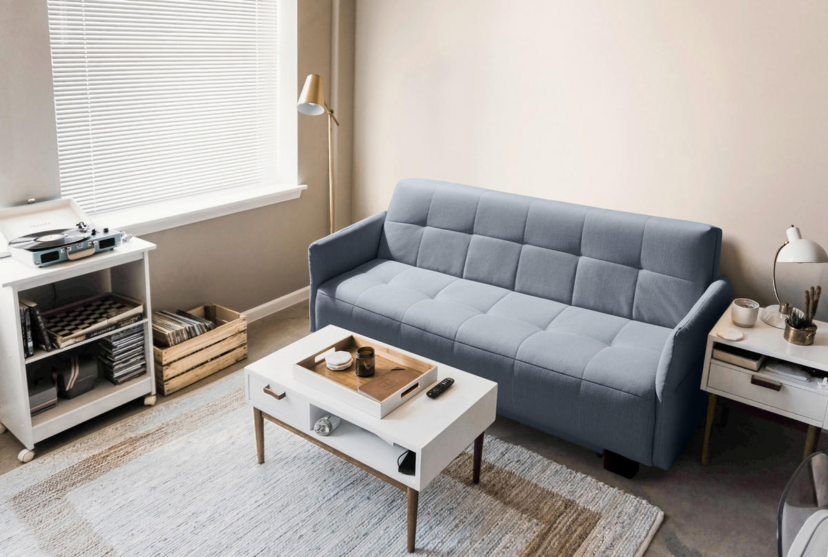 SCHLAFSOFA Textil Hellblau  - Schwarz/Hellblau, Design, Textil/Metall (165/92/102cm) - Novel