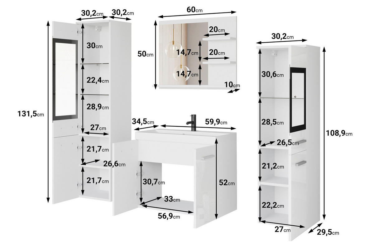 BADEZIMMER 5-teilig  in  - Kaschmir/Weiss, Lifestyle, Glas/Keramik (120,4/131,5/34,5cm) - P & B