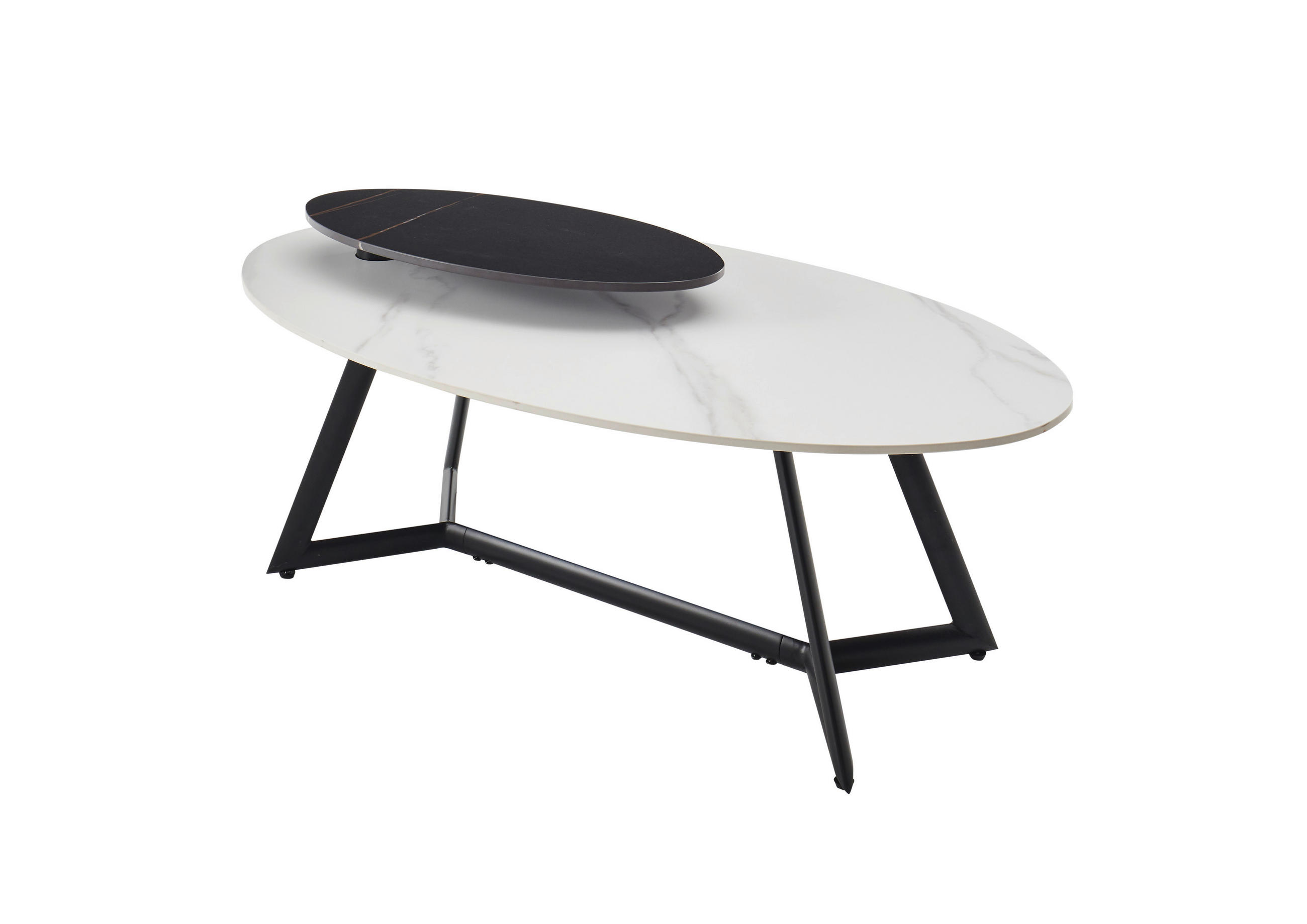 COUCHTISCH 110/60/48 cm oval Schwarz, Weiß  - Schwarz/Weiß, KONVENTIONELL, Keramik/Metall (110/60/48cm) - Modante
