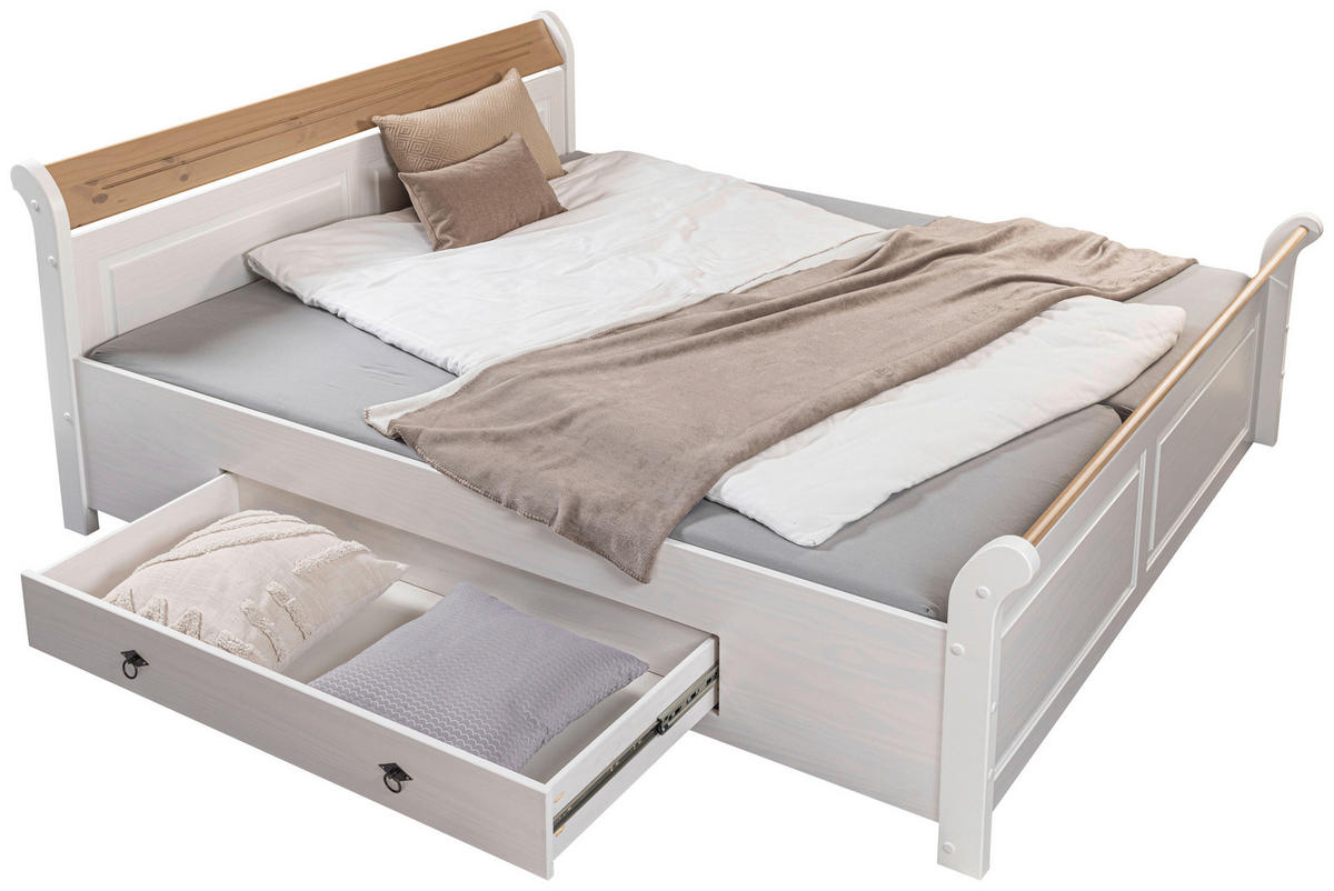 STAURAUMBETT 180/200 cm  in Weiß, Eichefarben  - Eichefarben/Weiß, LIFESTYLE, Holz (180/200cm) - Ti'me