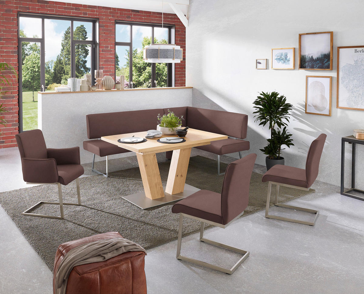 ECKBANK in Metall, Textil Edelstahlfarben, Dunkelbraun  - Edelstahlfarben/Dunkelbraun, Design, Textil/Metall (208/160cm) - Dieter Knoll