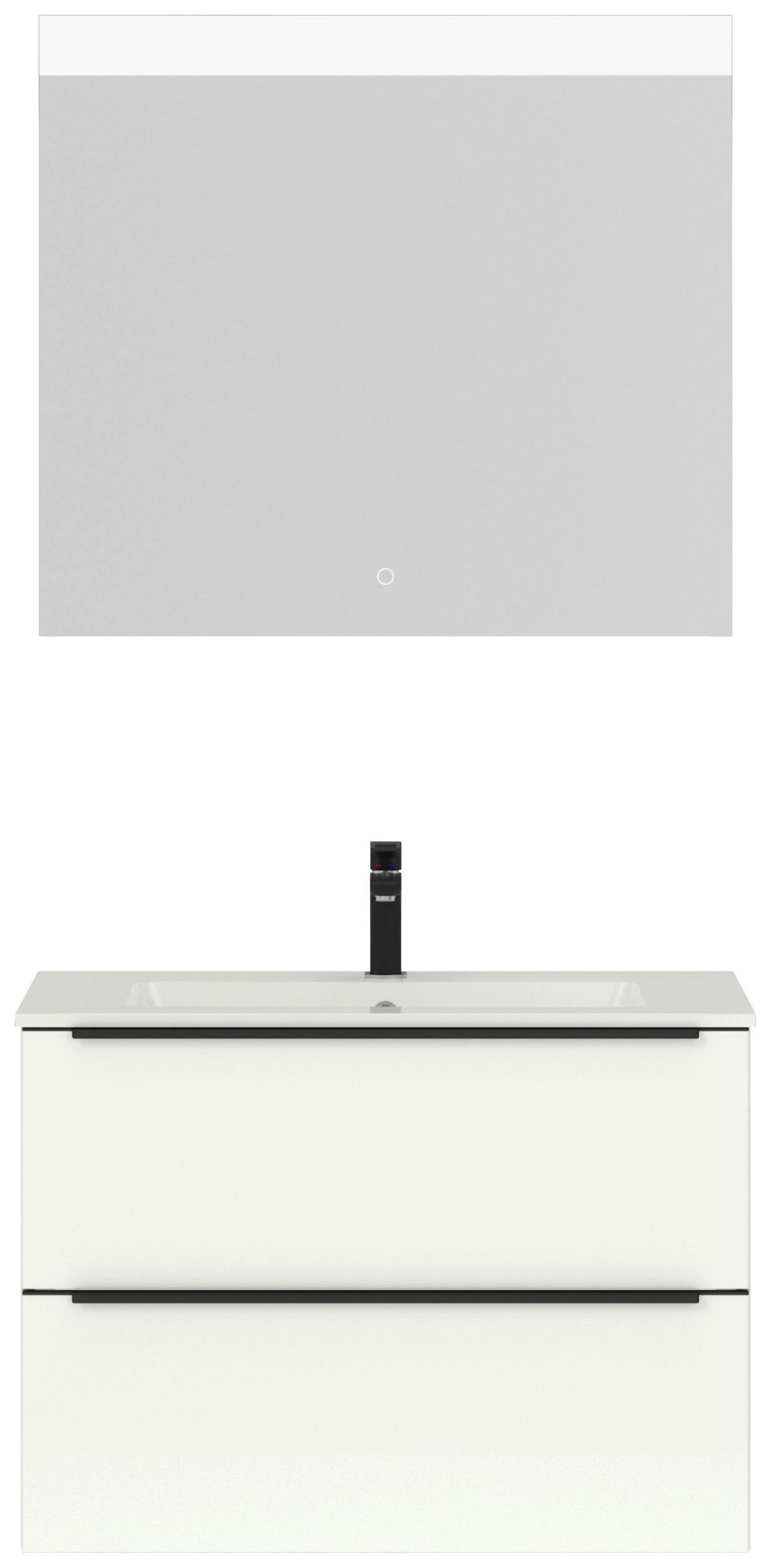 BADEZIMMER 3-teilig  in 81 cm  - Weiß Hochglanz/Schwarz, MODERN, Holzwerkstoff/Stein (81cm) - Nobilia