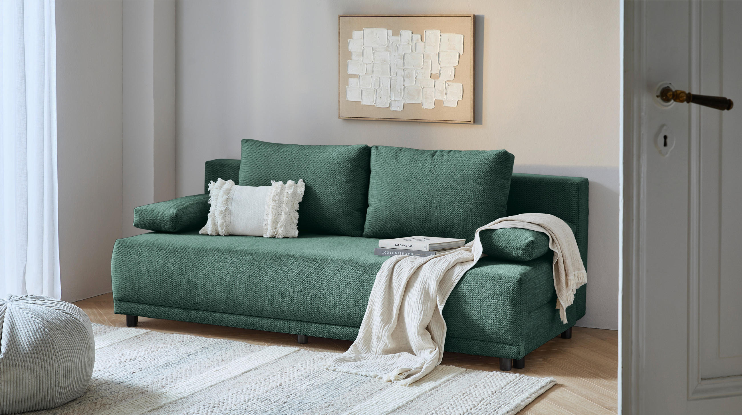 SCHLAFSOFA Chenille Dunkelgrün  - Dunkelgrün/Schwarz, KONVENTIONELL, Kunststoff/Textil (201/72/98cm) - Carryhome