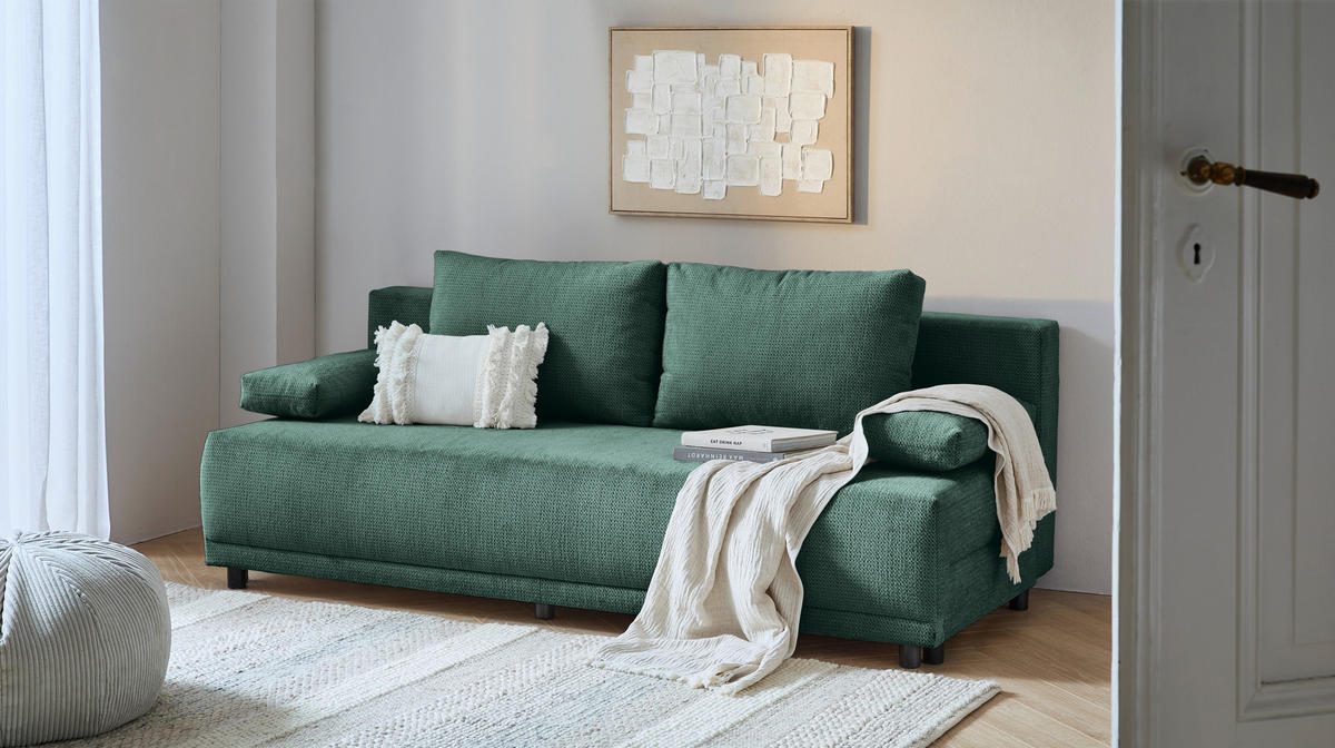SCHLAFSOFA  mit Stoffauswahl, Liegefunktion, Schlafen auf Sitzhöhe, Rücken echt Chenille Dunkelgrün  - Dunkelgrün/Schwarz, KONVENTIONELL, Kunststoff/Textil (201/72/98cm) - Carryhome