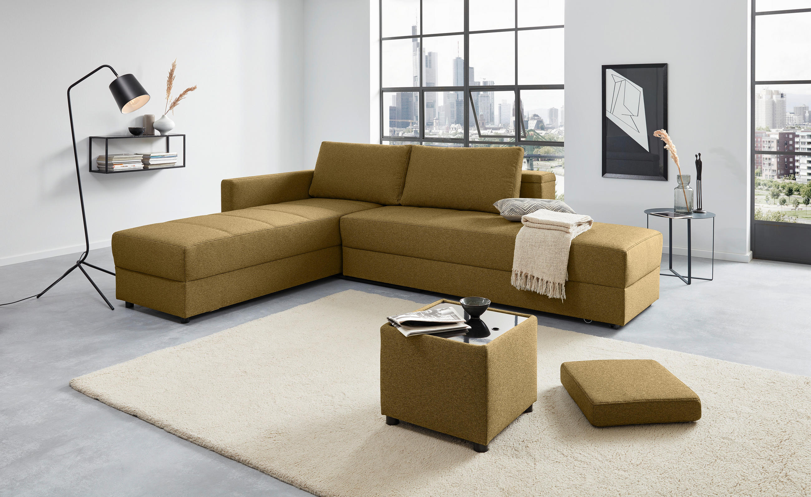 HOCKER Webstoff Messingfarben - Messingfarben/Schwarz, Design, Kunststoff/Textil (45/47/45cm) - LOOKS by W.Joop