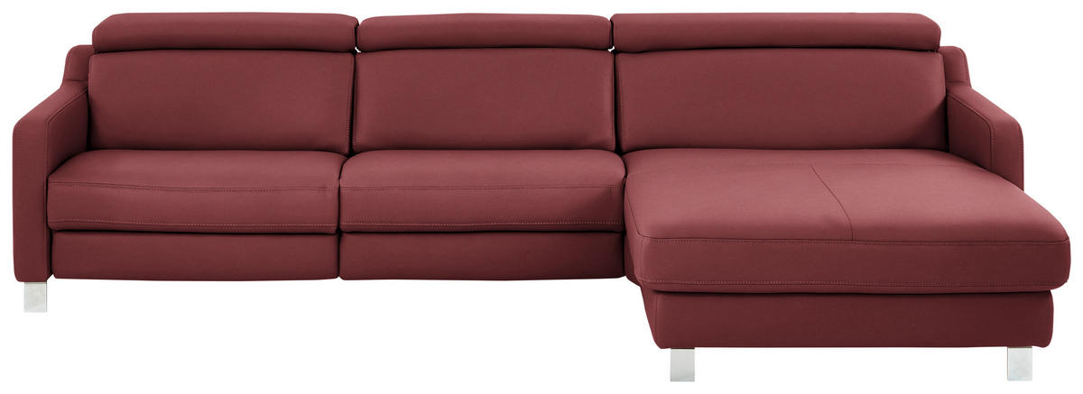 ECKSOFA Echtleder Dunkelrot  - Chromfarben/Dunkelrot, Design, Leder/Metall (291/176cm) - Valdera