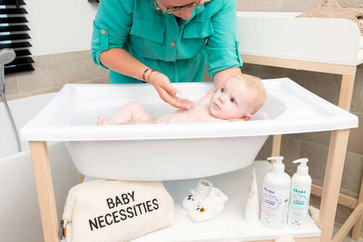 WICKELTISCH 2in1 Set Wickeltisch + Badewanne Weiß, Buchefarben  - Buchefarben/Weiß, KONVENTIONELL, Holzwerkstoff/Kunststoff (91,5/53,5/106,5cm) - Childhome