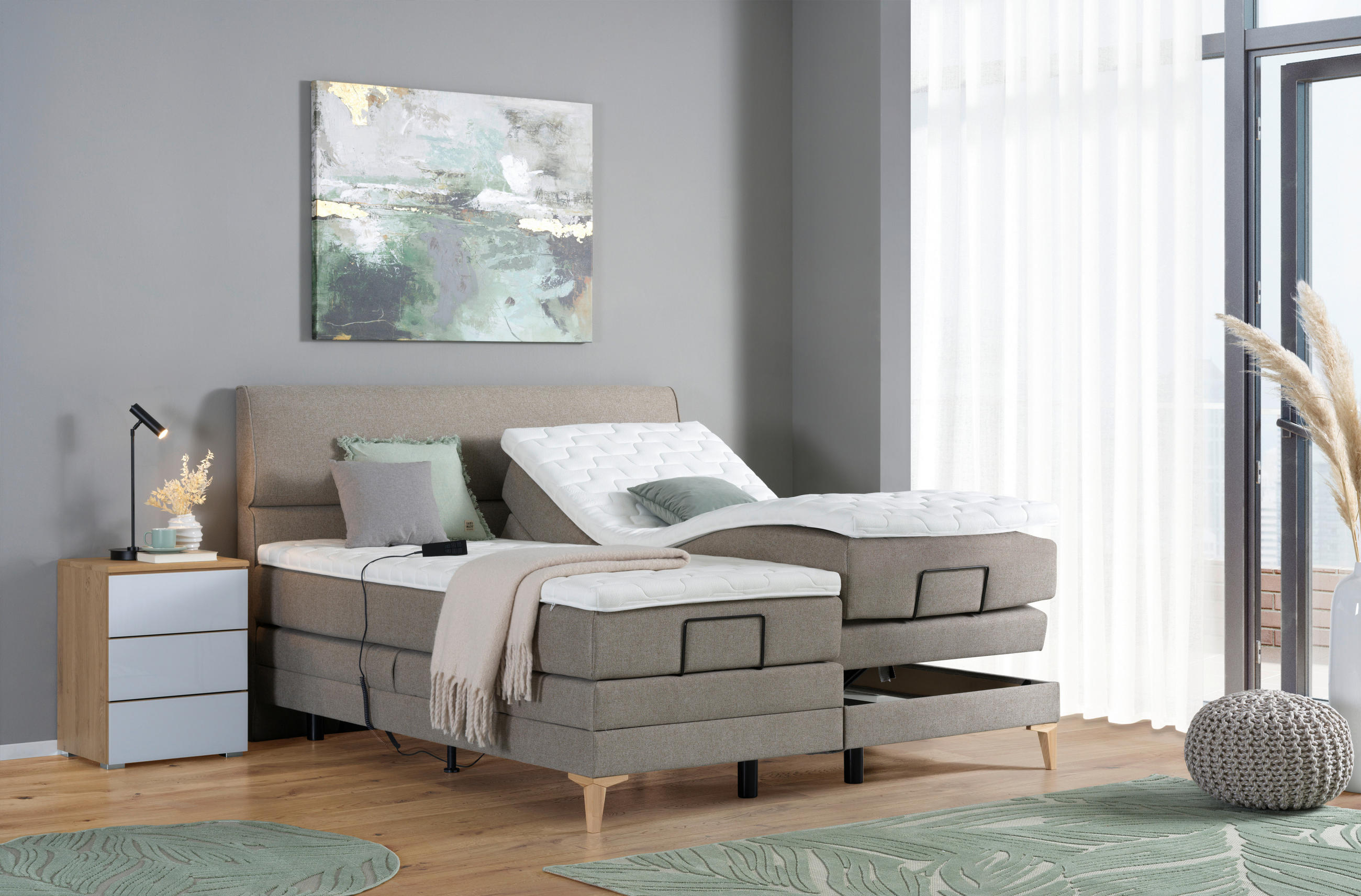 BOXSPRINGBETT 200/200 cm  in Hellbraun  - Hellbraun/Eichefarben, Konventionell, Holz/Textil (200/200cm) - Voleo