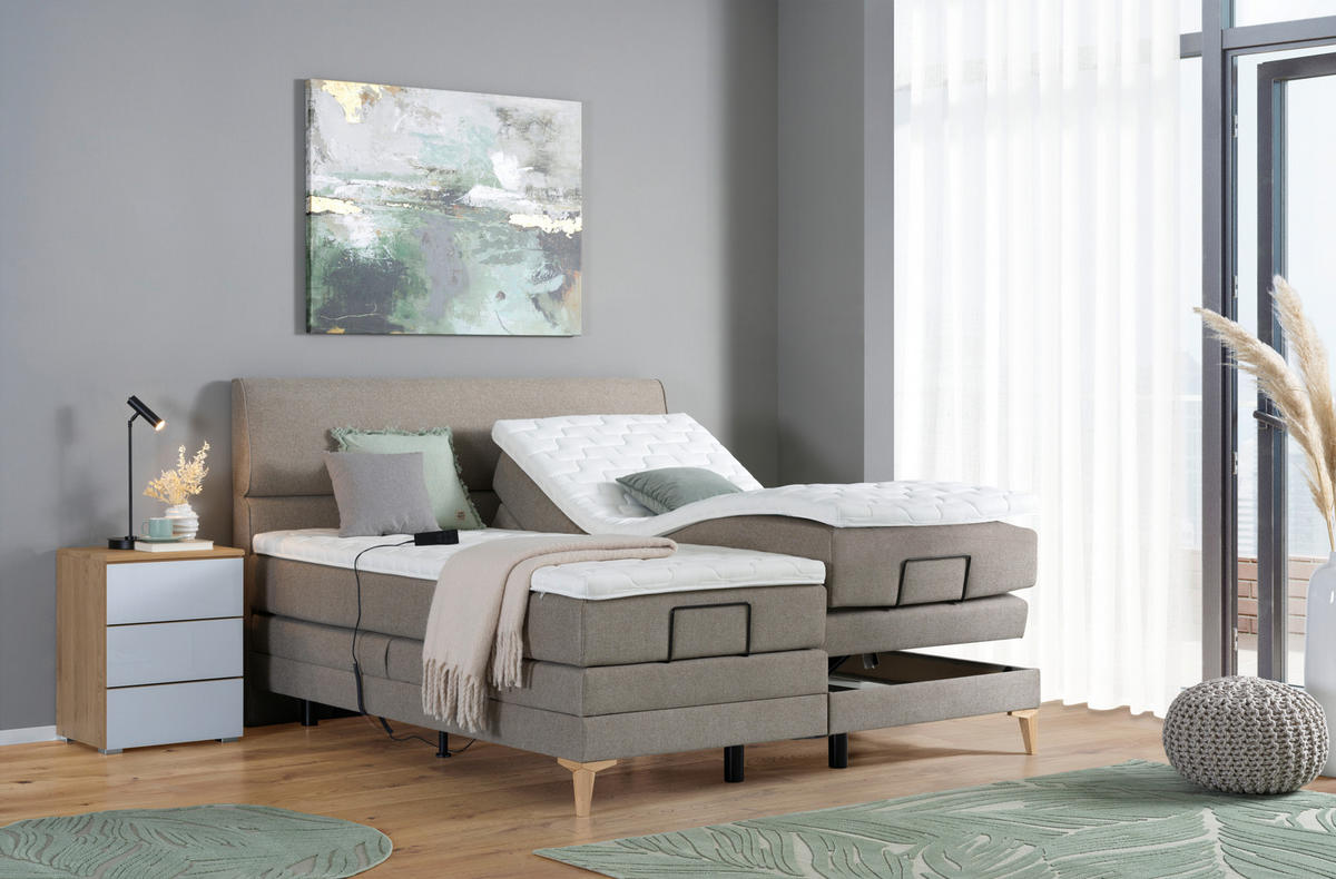 BOXSPRINGBETT 200/200 cm  in Hellbraun  - Hellbraun/Eichefarben, Konventionell, Holz/Textil (200/200cm) - Voleo