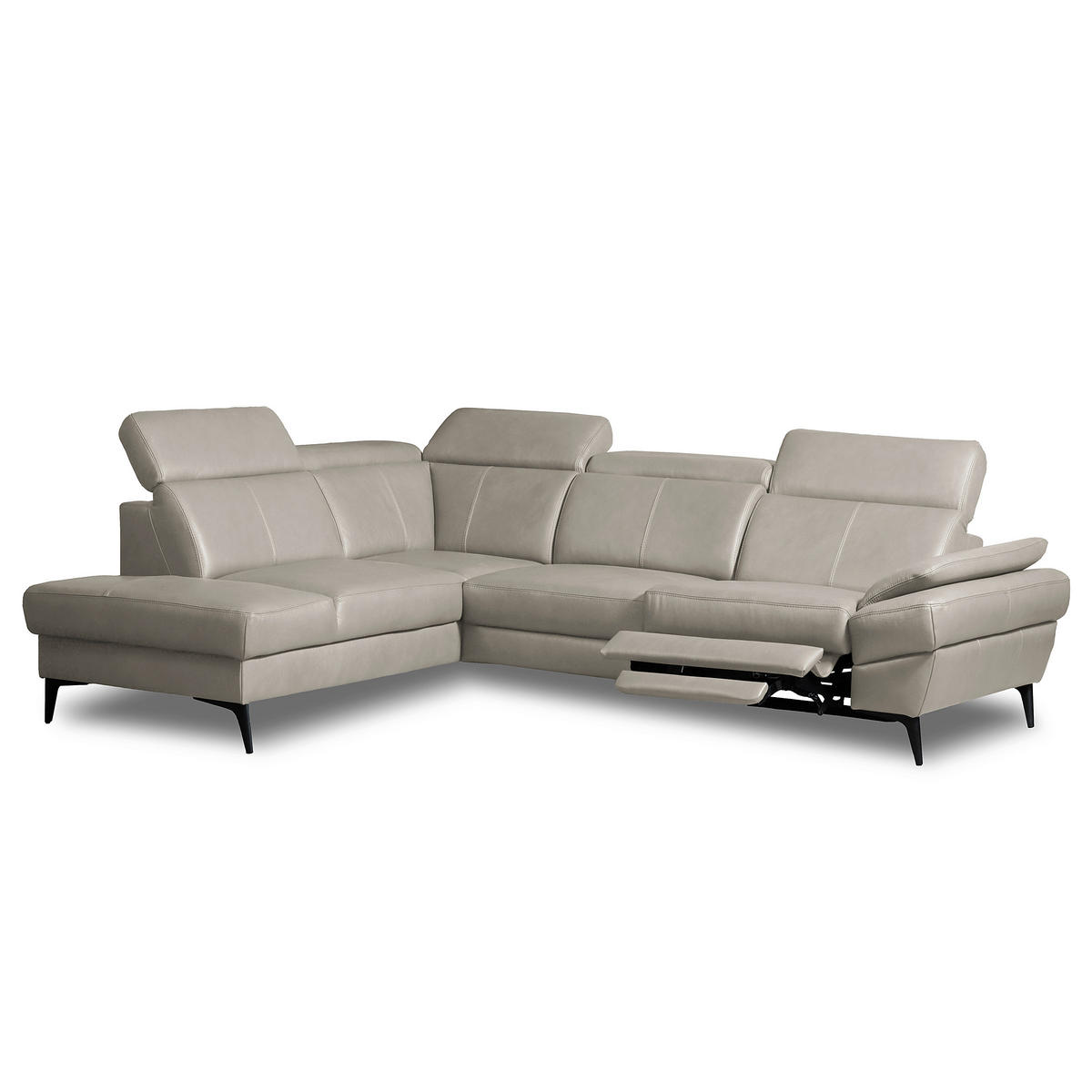ECKSOFA  in Lederlook Echtleder Platinfarben  211/264 cm  - Platinfarben/Schwarz, Design, Leder/Textil (211/264cm) - Livetastic