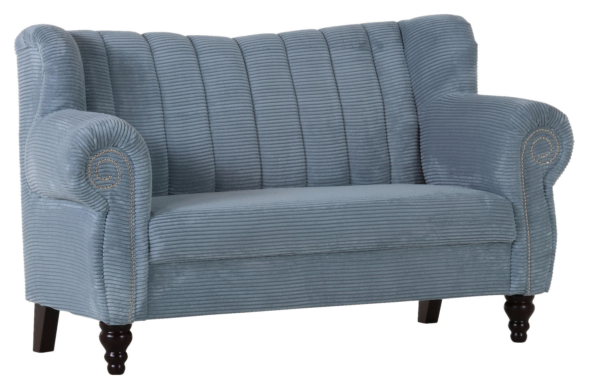 2-SITZER-SOFA Cord Hellblau  - Dunkelbraun/Hellblau, Design, Holz/Textil (168/96/75cm)