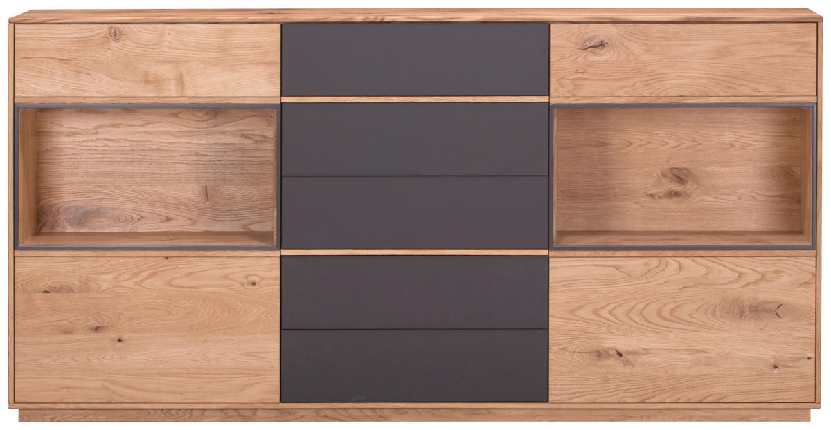 SIDEBOARD Anthrazit, Eichefarben  177/89/42 cm  - Eichefarben/Anthrazit, Design, Glas/Holz (177/89/42cm) - Waldwelt