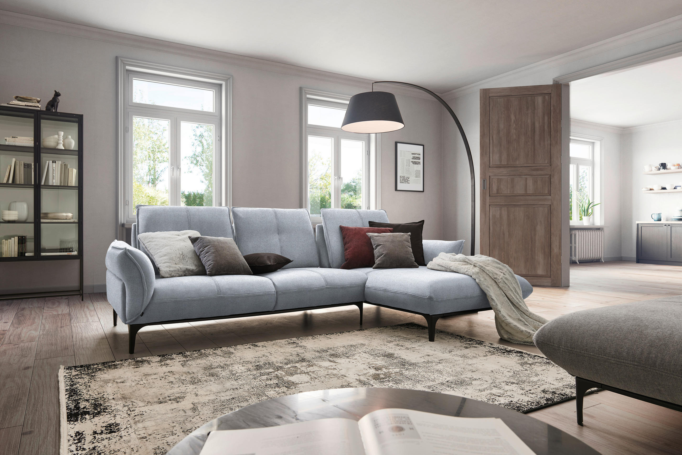 ECKSOFA in Webstoff Hellgrau  - Hellgrau/Schwarz, Natur, Textil (277/182cm) - Valnatura