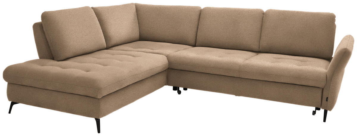 ECKSOFA in Bouclé Hellbraun  - Hellbraun/Schwarz, Natur, Textil/Metall (233/288cm) - Valnatura