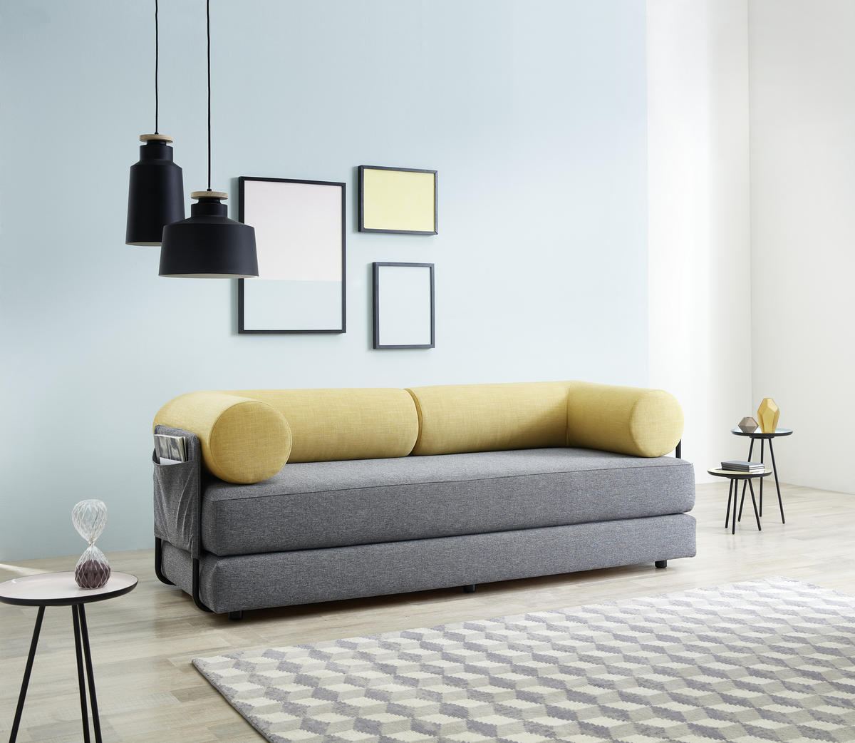 SCHLAFSOFA in Textil Gelb, Grau  - Gelb/Schwarz, Design, Kunststoff/Textil (202/74/81cm) - Bali