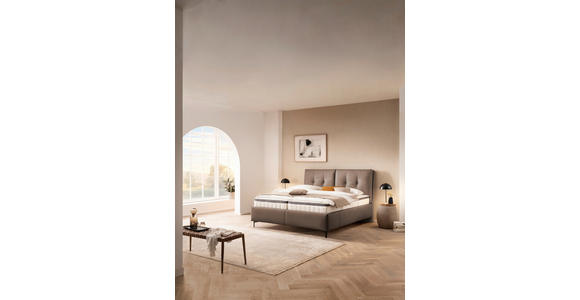 POLSTERBETT 200/200 cm,  in Hellbraun, Matratze, Lattenrost, Bettkasten, Topper, H4 + H4 = sehr fest  - Hellbraun/Schwarz, KONVENTIONELL, Leder/Holz (200/200cm) - Novel