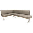 ECKBANK 152/257 cm  in Taupe  - Taupe/Edelstahlfarben, Design, Leder/Holz (152/257cm) - Ambiente