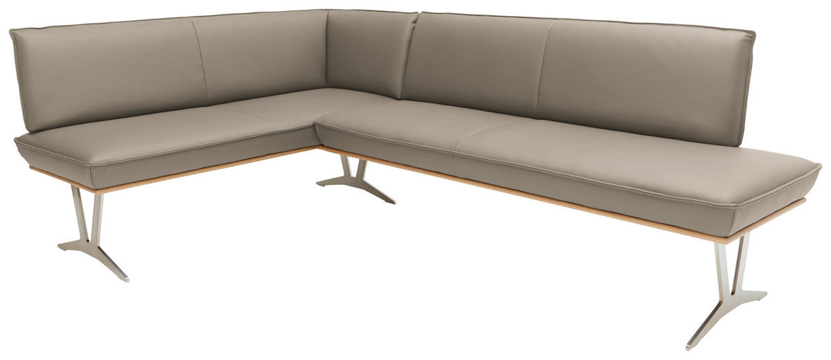 ECKBANK in Holz, Metall, Leder Taupe  - Taupe/Edelstahlfarben, Design, Leder/Holz (152/197cm) - Ambiente