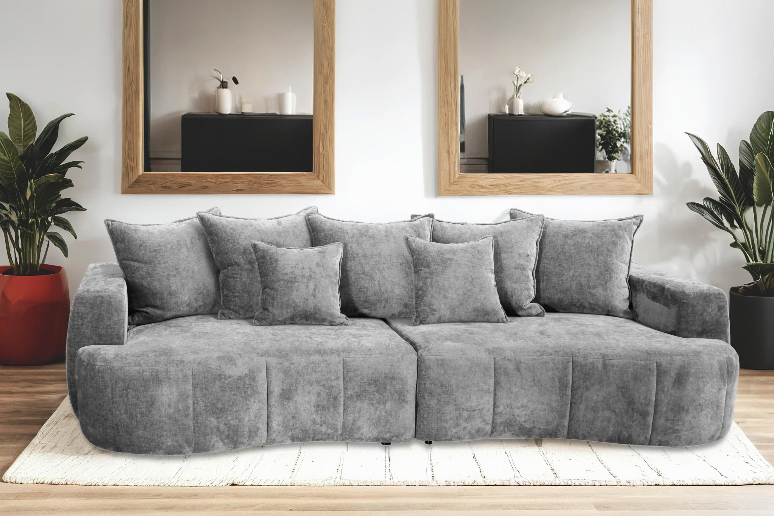 BOXSPRINGSOFA Velours Grau  - Schwarz/Grau, Trend, Kunststoff/Textil (292/71-99/127cm) - Livetastic