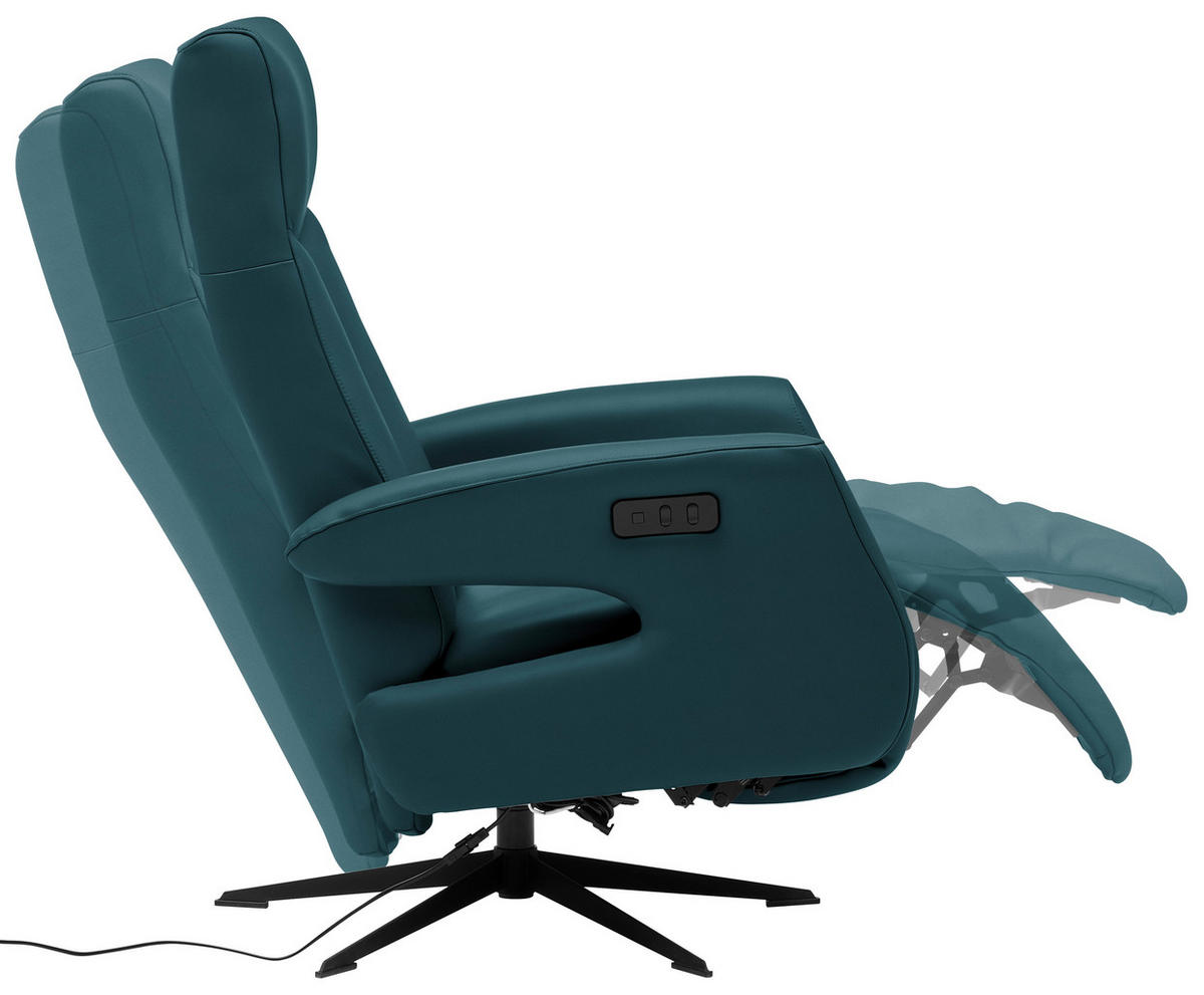 RELAXSESSEL Echtleder Relaxfunktion    - Blau/Schwarz, Design, Leder/Metall (74/105/82cm) - Welnova