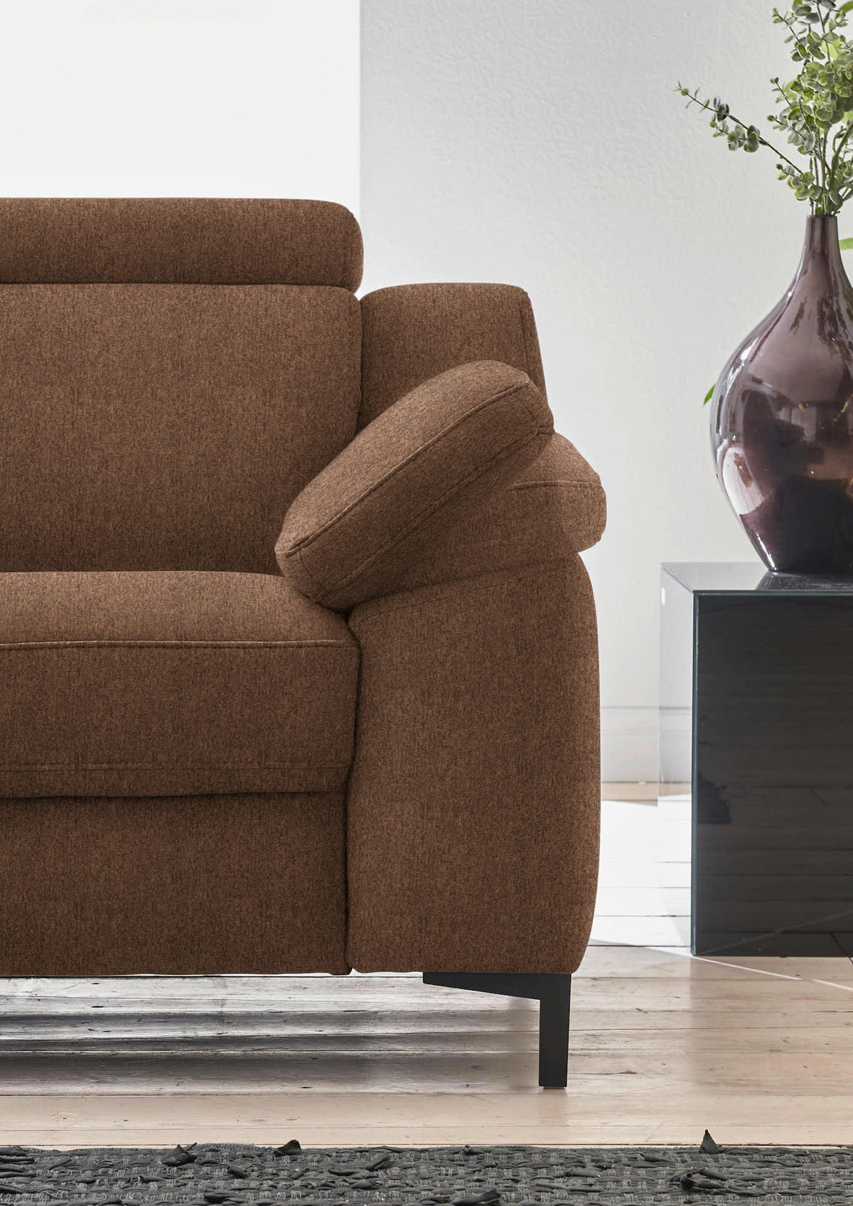 3-SITZER-SOFA in Chenille Braun  - Schwarz/Braun, Design, Textil/Metall (230/104/104cm) - Valdera