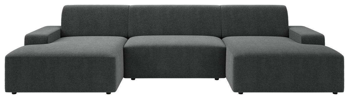 WOHNLANDSCHAFT Struktur Anthrazit  - Anthrazit/Schwarz, Modern, Kunststoff/Textil (162/329/162cm) - Trendmanufaktur