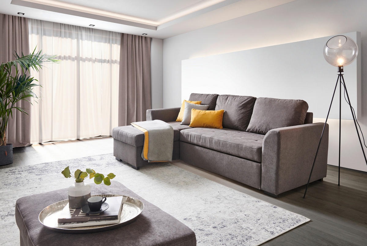 ECKSOFA in Webstoff Dunkelgrau  - Dunkelgrau/Schwarz, Design, Kunststoff/Textil (155/243cm) - Xora