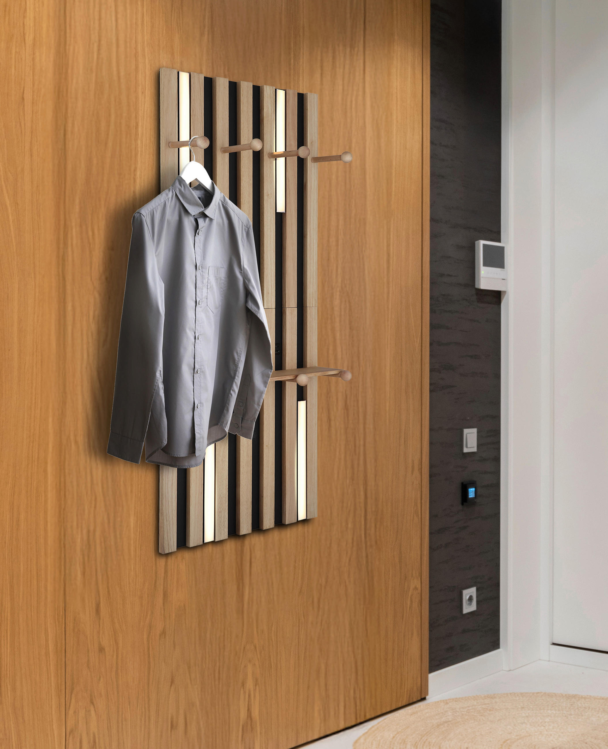 LED-WANDLEUCHTE DUANE 50/110 cm   - Schwarz/Braun, Natur, Holz/Kunststoff (50/110cm) - Globo