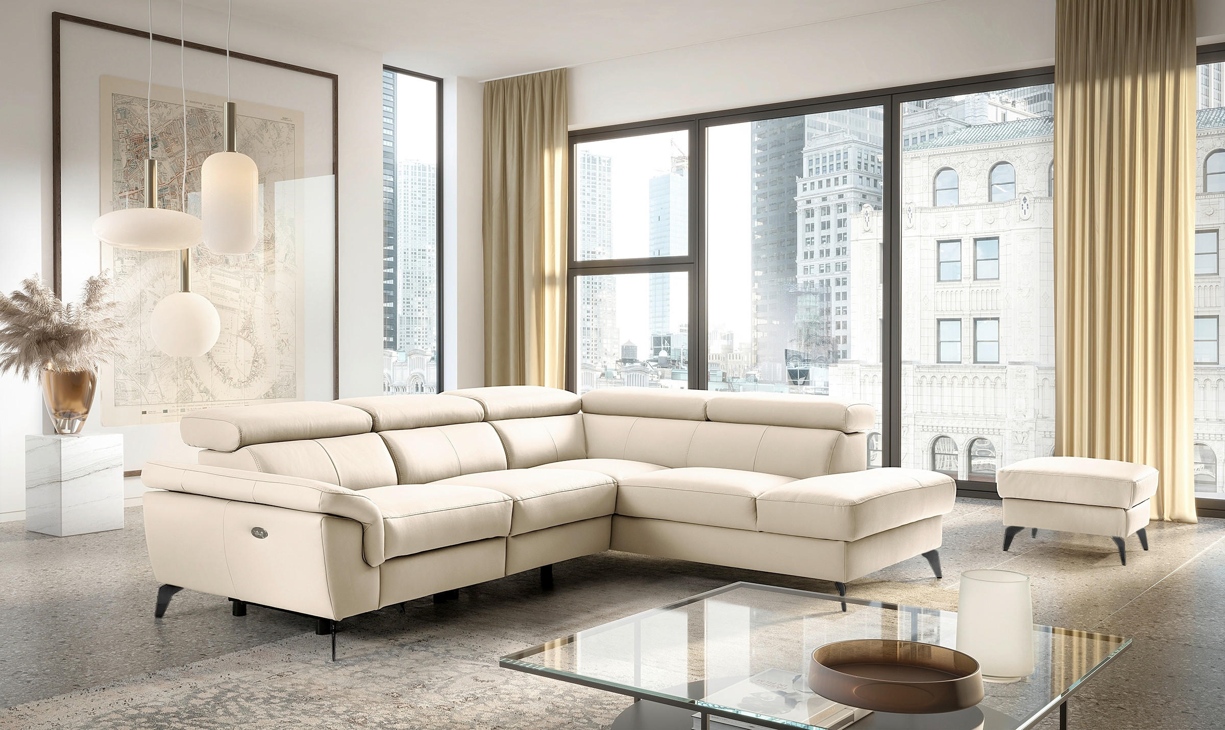 ECKSOFA SONO in Lederlook Echtleder Grau Armteilverstellung, Kopfteilverstellung  265/210 cm  - Schwarz/Grau, Design, Leder/Textil (265/210cm) - Livetastic