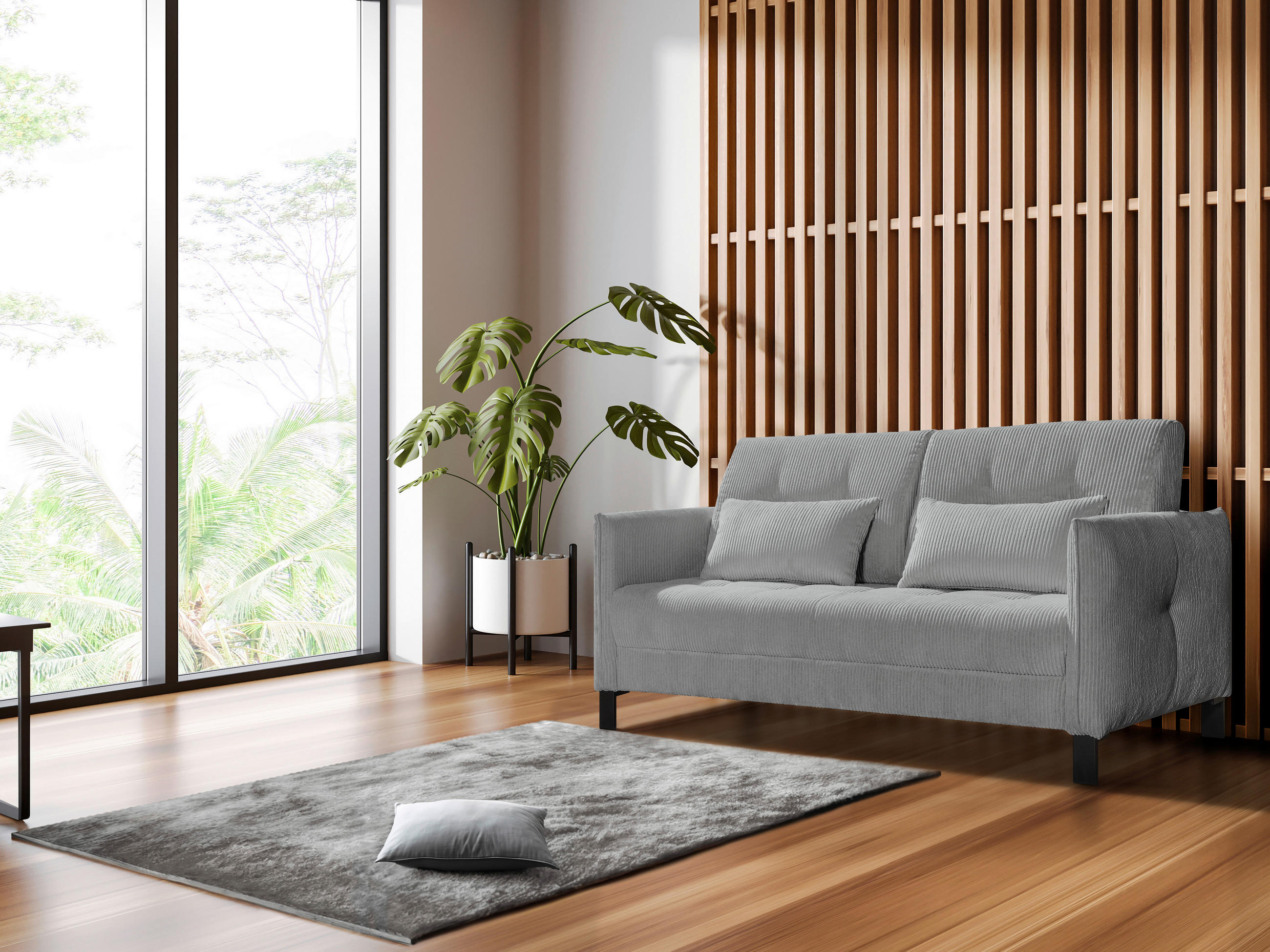 SCHLAFSOFA Cord Graphitfarben  - Schwarz/Graphitfarben, Design, Textil/Metall (170/88/110cm) - Novel