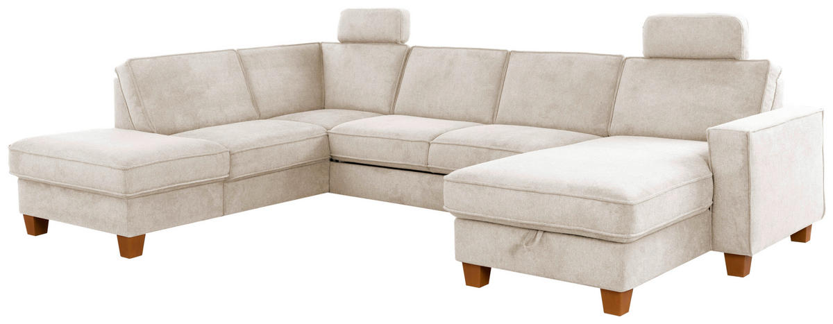 WOHNLANDSCHAFT in Flachgewebe Creme  - Eichefarben/Creme, Konventionell, Holz/Textil (213/309/161cm) - Sit & More