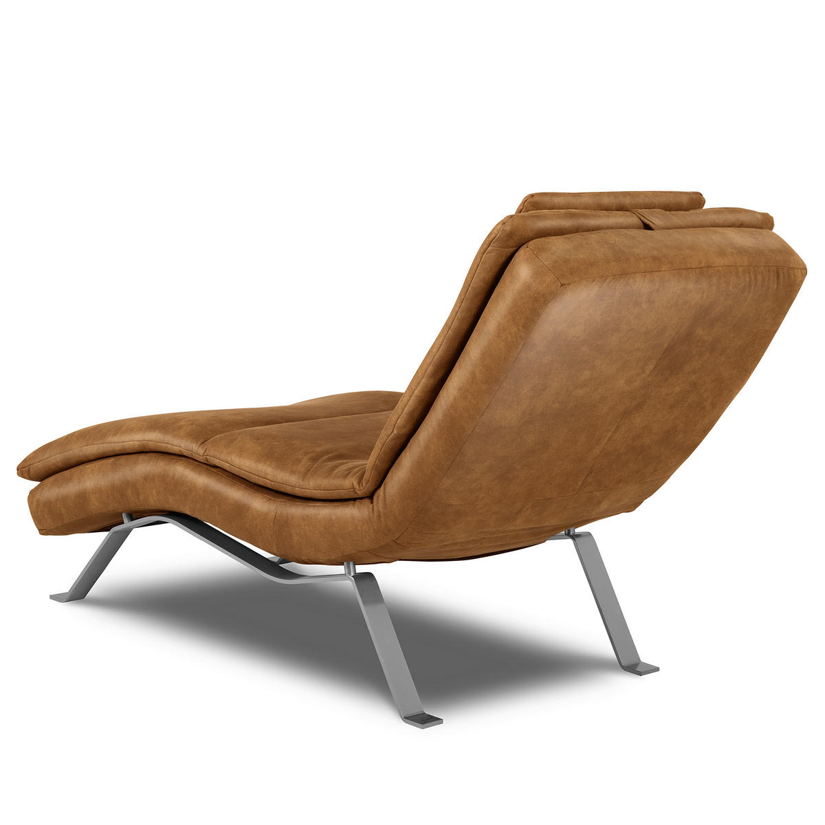 RELAXLIEGE in Echtleder Cognac  - Cognac/Silberfarben, Design, Leder/Metall (65/95/171cm) - Celina Home