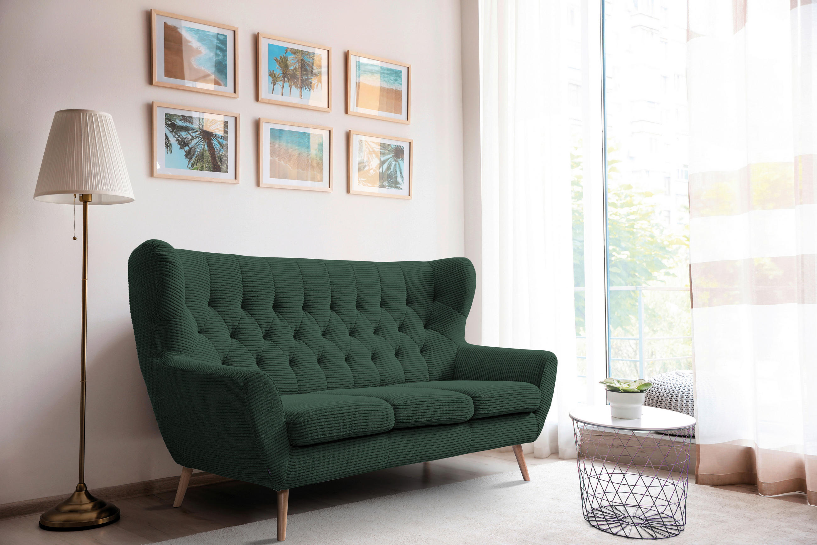 3-SITZER-SOFA Cord Grün  - Grün, Design, Holz/Textil (187/101/95cm) - Stylife