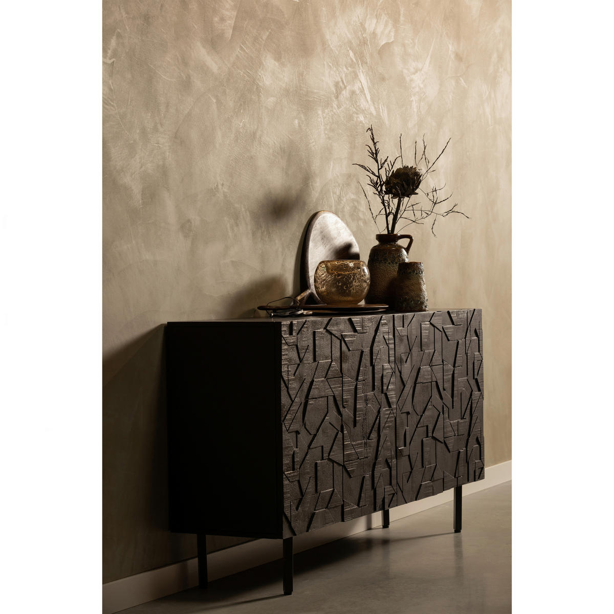 KOMMODE Counter, 160/83/40 cm,  - Schwarz, Design, Holz/Metall (160/83/40cm) - Livetastic