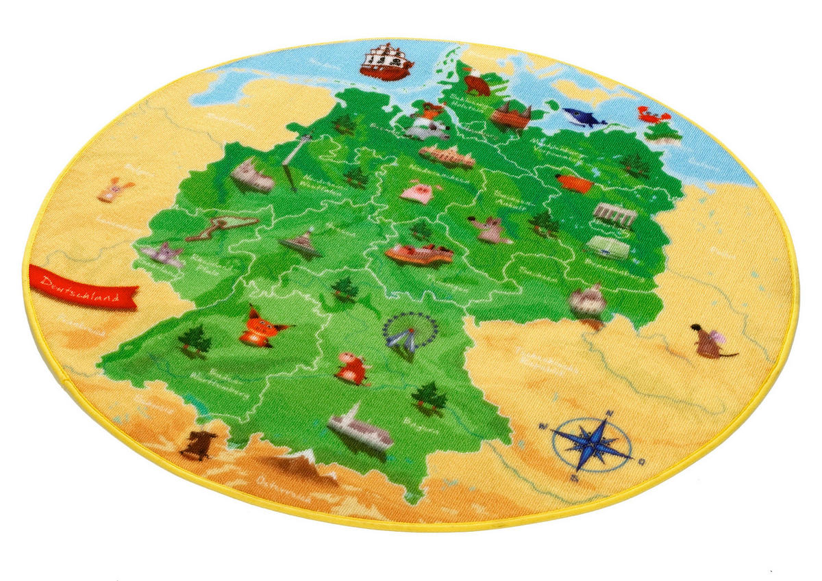 KINDERTEPPICH 100 cm DE-Map  - Gelb/Grün, Trend, Kunststoff/Textil (100cm) - Ben'n'jen