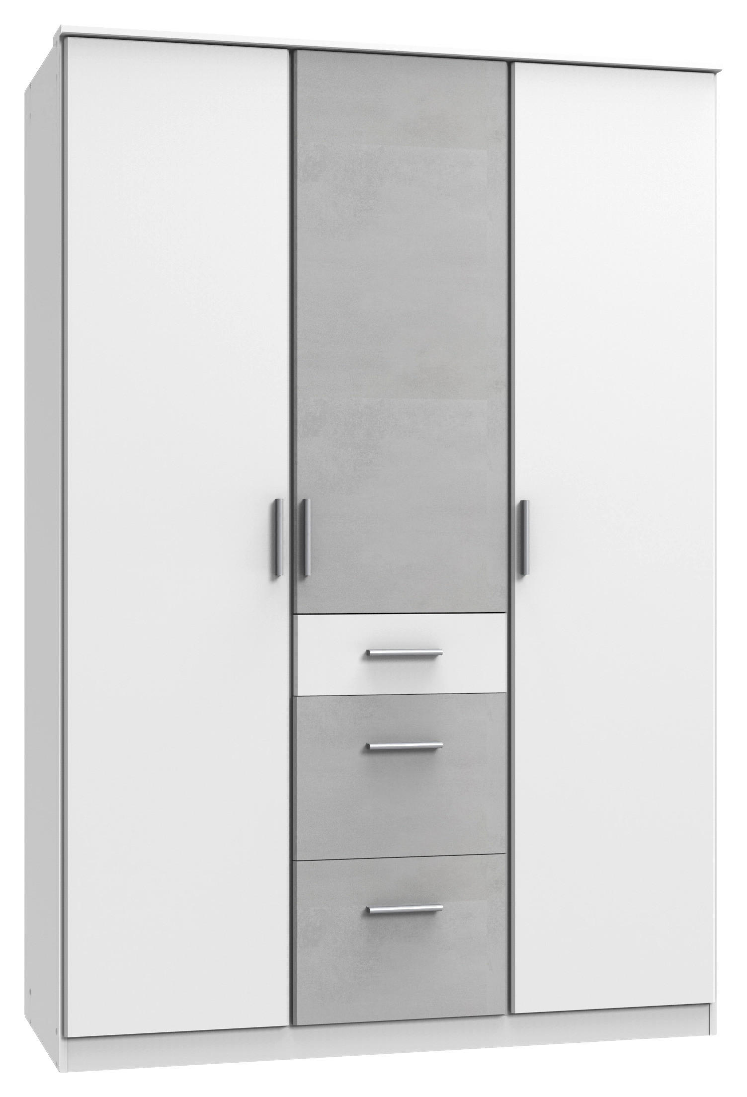 KLEIDERSCHRANK 3-türig Grau, Weiß  - Alufarben/Weiß, KONVENTIONELL, Holzwerkstoff/Kunststoff (135/199/58cm) - Boxxx